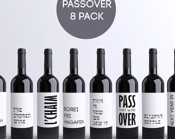 Passover Themed Wine Bottle Label Collection | Set of 8 Funny Passover Stickers for Pesach Seder