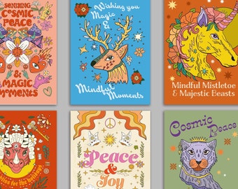 24 Groovy Mindful Magic Holiday Cards Boho Holiday Notecards + Envelopes
