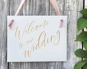 Elegant Welcome Wedding Sign - Customizable Ribbon Colors for Bridal Venue Entrance