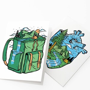 Cartões de felicitações com tema de aventura – Arte para acampamento e mochila – Cartões de anotações Wilderness Explorer – Conjunto de caixa com 24 cartões