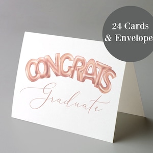 Biglietti d'auguri con lettere di palloncini di congratulazioni per laureati, set da 24 con buste, pacchetto di biglietti di laurea