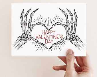 Edgy Skeleton Valentine Greeting Cards - Boxed Set of 24 Blank Heart Notecards with Envelopes