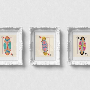 Set of 3 Playful Queen Playing Card Art Prints, Vibrant 8x10 Unframed Royal Wall Decor