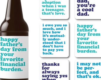 6-Pack Witty Father's Day Beer Bottle Labels - Sarcastic and Fun Messages for Dad