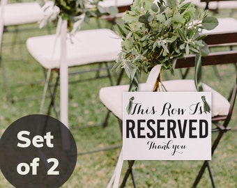 2-Pack Elegant "Reserved Row" Seating Signs with Satin Ribbons - Premium Wedding & Event Chair Markers