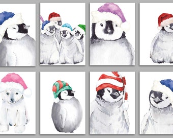 24 Adorable Baby Animal Holiday Greeting Cards + Envelopes | Christmas Penguins  RR2 6916