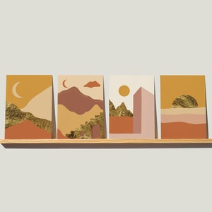 24er-Packung Erdfarbene Landschaften Grußkarten, Abstrakte Wüste Goldene Sonnenaufgang Notizen, Boho Briefpapier Set