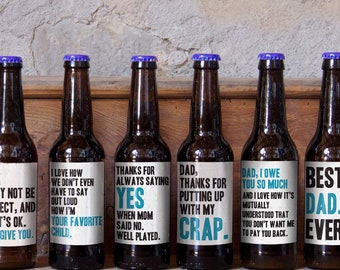 Étiquettes reconnaissantes pour les bouteilles de bière pour la fête des pères - Stickers bière sincères et humoristiques pour papa