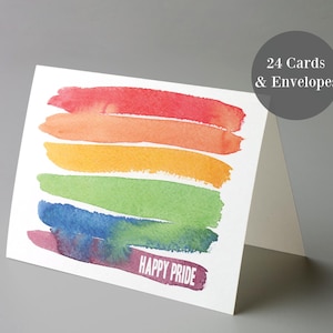 24 Happy Pride-kaarten in aquarel-regenboogontwerp | Boxset blanco kaarten + enveloppen LGBTQ+ Gay Pride & Support
