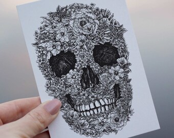 24 Flower Skull Cards Beautiful Creepy Floral Skeleton Face Halloween Creepy Notecards 6520