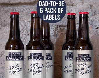 Daddy-to-Be Beer Bottle Label 6 Pack | Funny Pregnancy Announcement Stickers | New Dad Celebration Decals