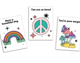 "27er-Pack ""Spread Positivity"" Mini Grußkarten Set - Regenbogen, Frieden, Magie Designs - Umschläge inklusive."