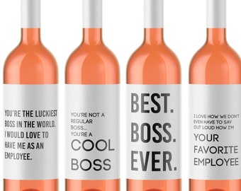 4 Pack Boss Boss Gift Wine Bottle Labels | Bosses Day Christmas Thank You Promotion Present | Stickers from Employees 9146