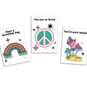 Lot de 27 mini-cartes de correspondance « Répandez la positivité » - Motifs arc-en-ciel, paix, magie - Enveloppes incluses