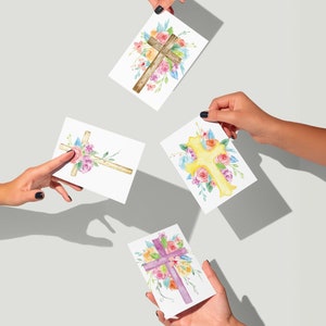 Floral Glaube religiöse Grußkarten | Aquarell Bloom & Cross Kartenset für Ostern und Mehr