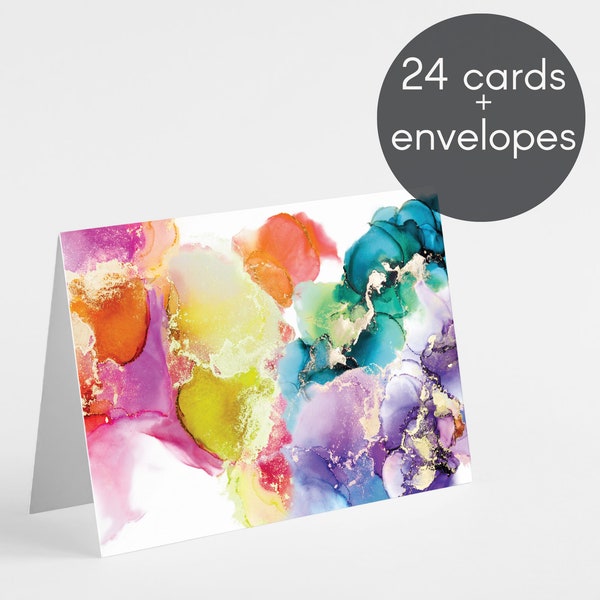 24 All Occasion Cards Rainbow Colors Bright Watercolors Just Because Blank Greeting Cards + Envelopes Happy Hello Notecards 6458