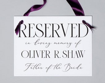 Personalized Reserved In Loving Memory Of Name Seat Sign for Wedding Events | Ceremony Chair Memorial Banner 1065