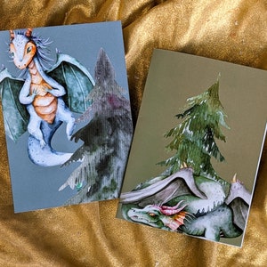 24 Whimsical Dragon Christmas Tree Cards + Envelopes RR2 6908
