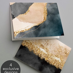 24 cartes de voeux toutes occasions, magnifique marbre rose poudré, or rose pâle, noir, aquarelle neutre, lot de cartes de correspondance vierges + enveloppes 6369