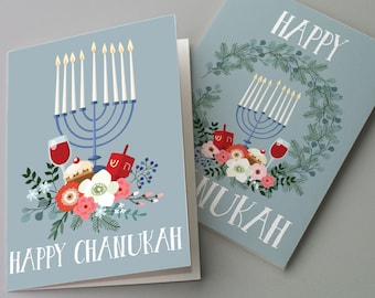 Pack of 24 Pretty Chanukah Cards Beautiful Menorah & Floweres Hanukkah Blank Greeting Cards for the Jewish Holidays 6084