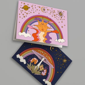 Pacote com 24 cartões de felicitações Celestial Dreams, cartões místicos de sol e lua, artigos de papelaria cósmicos de cogumelo mágico
