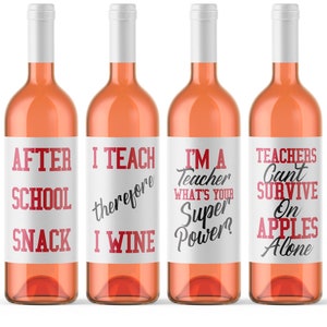 Set of 4 Funny Teacher Gift Wine Bottle Labels End of School | Etsy