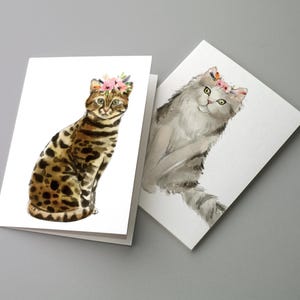 Lot de 24 cartes de voeux sur le thème des chats, félins bohèmes avec couronnes de fleurs, vierges à l'intérieur, parfaites pour les amoureux des chats, toutes les occasions, avec enveloppes