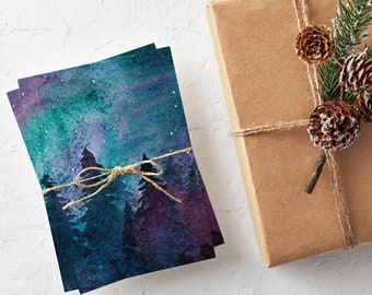 24 Watercolor Snowy Night Greeting Cards + Envelopes RR3 6821