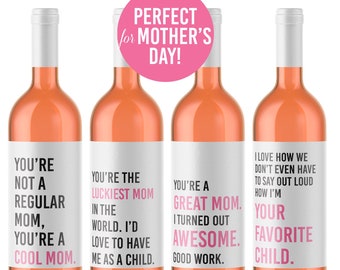 Funny Mother’s Day Wine Label Set - Cheeky & Heartfelt Wine Bottle Stickers, Creative Gift for Mom