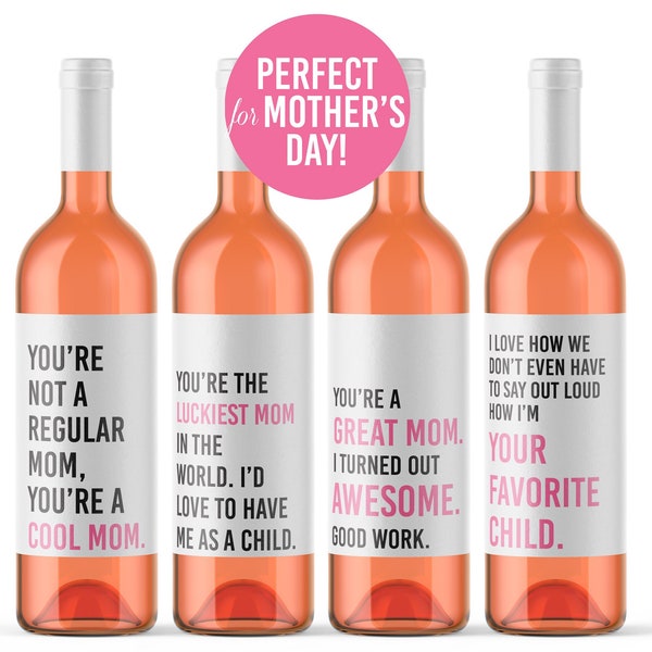 Funny Mother’s Day Wine Label Set - Cheeky & Heartfelt Wine Bottle Stickers, Creative Gift for Mom