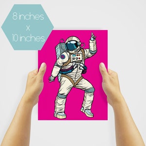 6 impresiones de astronauta bailando carteles de sala de juegos rosa para niños de 8x10