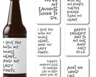 Playful & Romantic Father's Day Beer Labels - Flirty Beer Bottle Sticker Set for Your Significant Other