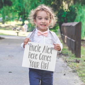 Uncle ___ Here Comes Your Girl Wedding Sign Groom's Name Banner for Flower Girl Ring Bearer Here Comes the Bride Sign Nephew 1174 image 7