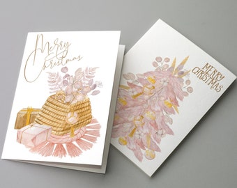 24 Romantic Merry Christmas Cards - 2 Boho Designs in Blush and Beige + Envelopes RR2 66201