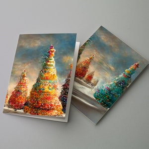 24 Magical Snowy Rainbow Christmas Tree Cards in 4 Colorful Uplifting Illustrations Envelopes RR3 6998 image 2