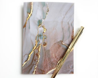 Elegant Marbled Note Card Set - 24 Beige-Tone Cards with 4 Artistic Designs