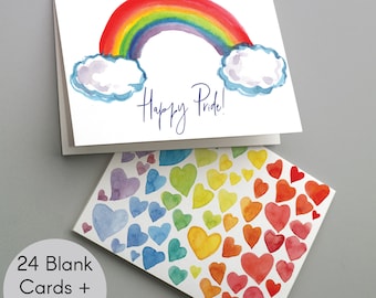 24 Rainbow Gay Pride Cards - 24 Bulk Blank Cards + Envelopes LGBT Rainbow Hearts Gay Pride Greeting Cards LGBTQ Inclusivity Happy Pride 6034