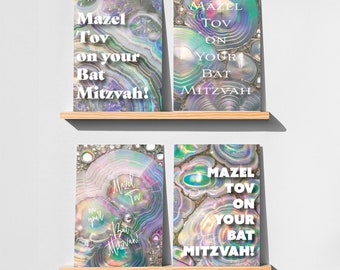 24 Opalescent Bat Mitzvah Cards, Mazel Tov Celebration Agate Notes, Pastel Greeting Set