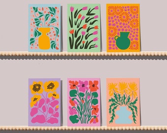 Paquet de 24 cartes vierges florales pour toutes les occasions, 6 motifs colorés uniques, salutations botaniques d'art populaire moderne