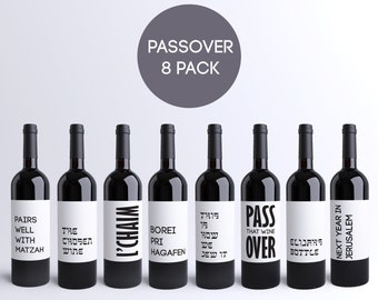 8 Funny Passover Wine Bottle Labels Modern Jewish Pesach Seder Dinner Decorations 9047