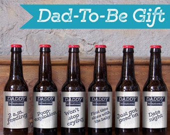 Daddy Milestones Beer Bottle Labels | 6 Pack of Beer Stickers | Perfect Dad-To-Be Gift