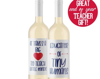 DIY Teacher Appreciation Wine Stickers - Set of 2 Peel and Stick Labels for Memorable End of Year Educator Gift | Waterproof & Durable