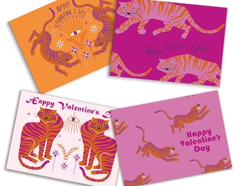 24 Tiger Happy Valentine's Day Cards + Envelopes Pink & Orange Boho Notecards for Friends RR5 6800
