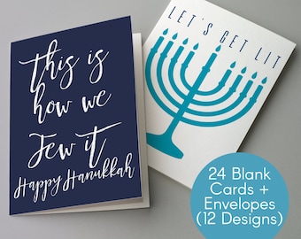 Bulk Pack Funny Hanukkah Cards - 24 Blank Jewish Holiday Cards + Envelopes Chanukah Jewish Humor Get Lit Cards Menorah Greetings 6002