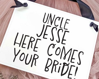 Personalized "Here Comes Your Bride" Wedding Sign - Custom Name & Colors