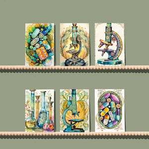 Pacote de 24 cartões de felicitações com tema científico vintage, 6 designs artísticos de espécimes, conjunto de papelaria em aquarela