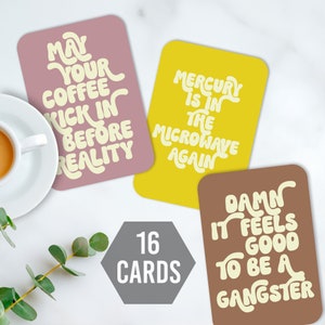 Jeu de 16 cartes d'affirmation impertinente - 4 x 6 mantras avec citation originale, jeu de cartes quotidien coloré pour l'humour et la motivation