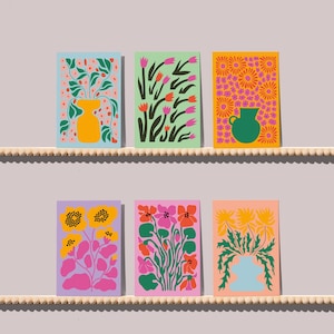 Paquet de 24 cartes vierges florales pour toutes les occasions, 6 motifs colorés uniques, salutations botaniques d'art populaire moderne