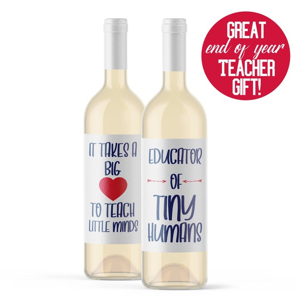 DIY Teacher Appreciation Wine Stickers - Set of 2 Peel and Stick Labels for Memorable End of Year Educator Gift | Waterproof & Durable