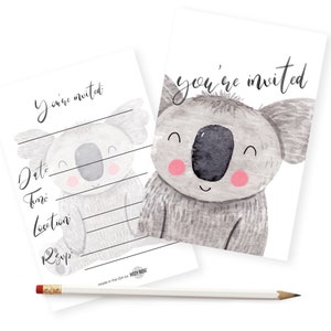 Cartes postales d'invitation koala - Vous êtes invité - Adorables cartes d'animaux fantaisistes - Lot de 32